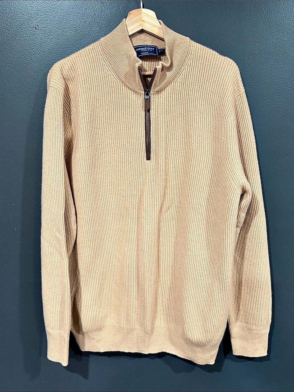 Vineyard Vines Cashmere Quarter Zip Sweater Beige Size Large